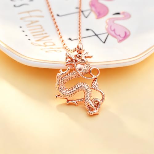 Legendary Chinese Dragon Urn Pendant Necklaces for Ashes Stainless Steel Keepsake Jewelry Cremation Ashes Holder Urn Necklace Memorial Jewelry Urn Pendant Unisex - color: Rose Gold