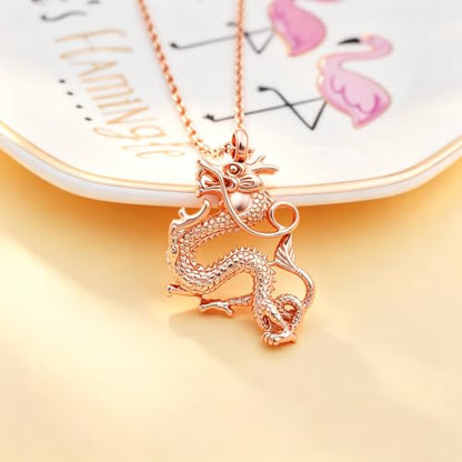 Legendary Chinese Dragon Urn Pendant Necklaces for Ashes Stainless Steel Keepsake Jewelry Cremation Ashes Holder Urn Necklace Memorial Jewelry Urn Pendant Unisex - color: Rose Gold