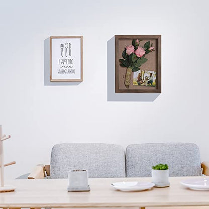 Deep Shadow Box Frame 11x14, Hinged Shadow Box with Door, Front Opening Shadow Boxes Display Cases for Collectibles Flowers Antique Bridal Bouquet Ticket Stub - Walnut | Solid Wood; 11x14-Inch Deep Display; Hinged Front-Opening Door; Linen Backing; Tablet