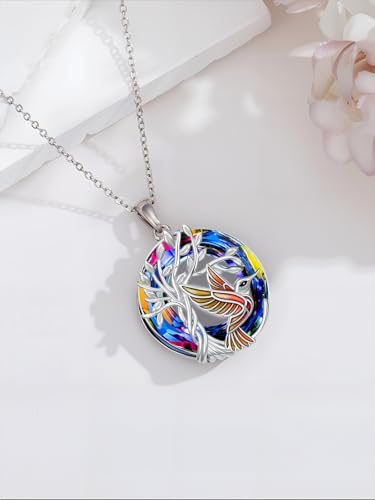 TOUPOP Butterfly Necklace for Women 925 Sterling Silver Tree of Life Butterflies Dragonfly Hummingbird Pendant Necklaces Crystal Jewelry Anniversary Christmas Birthday Gift for Her - color: Hummingbird Red