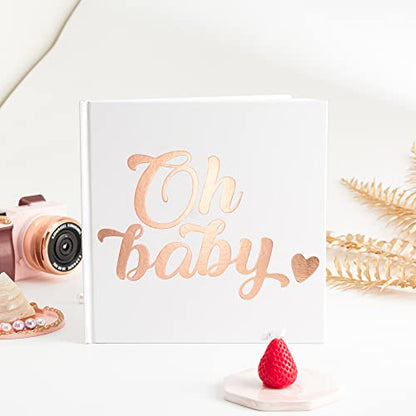 Calculs Oh Baby Bridal Party Decoration Picture Book 8.5” Square Polaroid Baby Shower Guest Book Blank White Pages for Pictures White Cover Rose Gold Stamping - style: Traditional