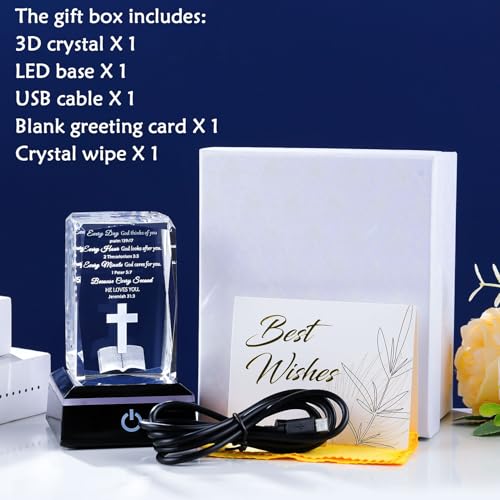 Movdyka 3D Crystal Christian Gifts for Women Men Inspirational Bible Verse | Religious Keepsake with Colorful LED Night Light Encouragement Spiritual Gifts for Women on Birthday Christmas - color: Bible Verse（Every Day）