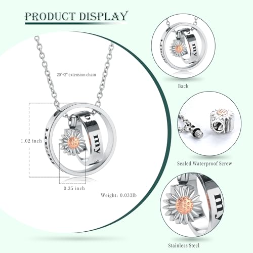 Daisy Cremation Jewelry Necklaces Stainless Steel Circle of Life Eternity Urn Necklaces for Ashes Memorial Keepsake Daisy Pendant for Women Men Gifts With Funnel Kit & Bag - color: RoseGold