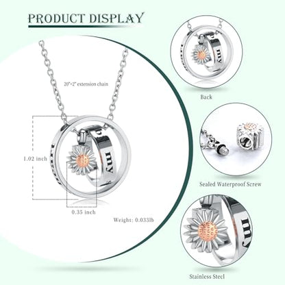 Daisy Cremation Jewelry Necklaces Stainless Steel Circle of Life Eternity Urn Necklaces for Ashes Memorial Keepsake Daisy Pendant for Women Men Gifts With Funnel Kit & Bag - color: RoseGold