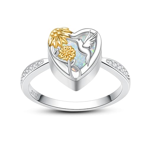 Hummingbird Cremation Urn Rings Holds Loved Ones Ashes 925 Sterling Silver Cremation Keepsake Ring Jewelry for Women