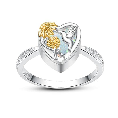 Hummingbird Cremation Urn Rings Holds Loved Ones Ashes 925 Sterling Silver Cremation Keepsake Ring Jewelry for Women
