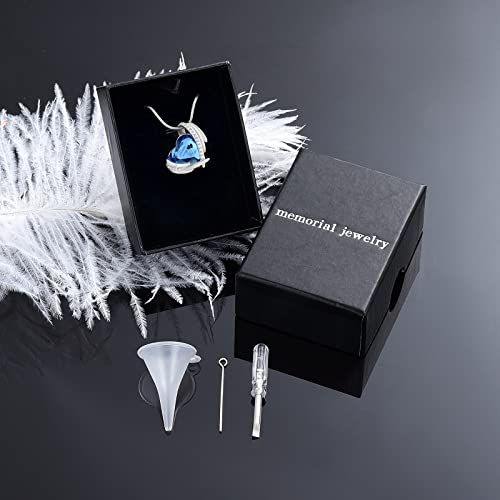 Heart Crystal Cremation Urn Necklace for Ashes, Stainless Steel Cremation Jewelry for Ashes Memorial Pendant Ashes Urn Necklace with Engraving and Filling Kit - color: Blue Crystal