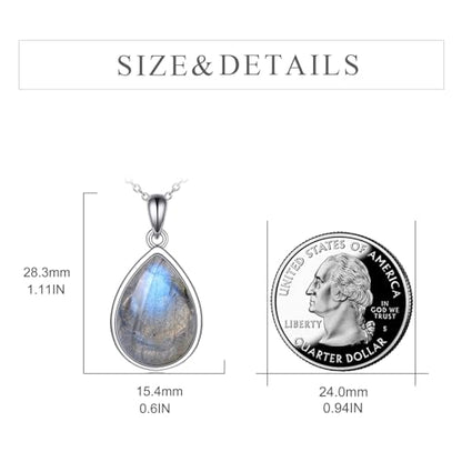 CRMAD Larimar/Opal/Lapis Lazuli/Tourmaline/Malachite/Labradorite/Turquoise/Onyx/Rose Quartz/Amber/Peridot Necklace for Women 925 Sterling Silver Teardrop Pendant Jewelry Gifts - color: Labradorite