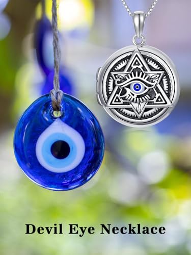 Dorunmo Locket Necklace 925 Sterling Silver Pictures Photo Keep Someone Near to You Custom Lockets Mother's Day Jewelry Personalized Photo Locket Gifts - color: O-Evil Eye, style: Locket Only
