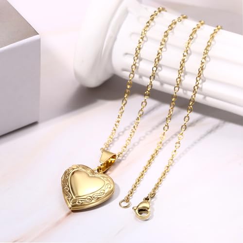 OIDEA Locket Necklace for Women: Gold Photo Lockets that Hold Picture Stainless Steel Necklace with Picture Inside Birthday Mothers Day Jewelry Gifts for Womens - color: heart- gold custom