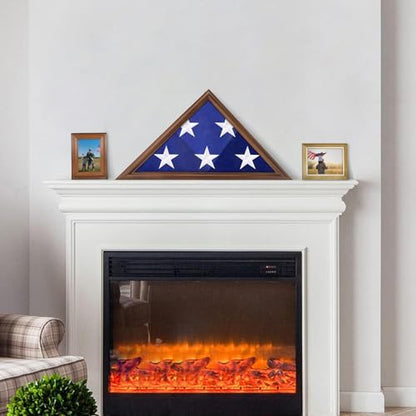 ASmileIndeep Flag Display Case - 5' x 9.5' Funeral & Military Flag Shadow Box with HD Tempered Glass and Wall Mount, Folded Triangle Flag Holder Frame for Veterans, Walnut - size: For 5' x 9.5' Flag-Walnut