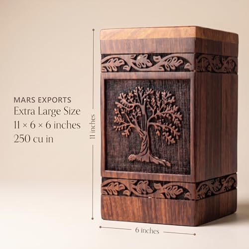 Wooden Cremation Urns Box for Human Ashes, Memorial Keepsake Boxes for Adults, Male/Female,Child, Pets Dog Cat Wood Burial Funeral Container (Tree of Life) Urn, Capacity (X-Large (250 lbs- 113kg)) - size: X-Large