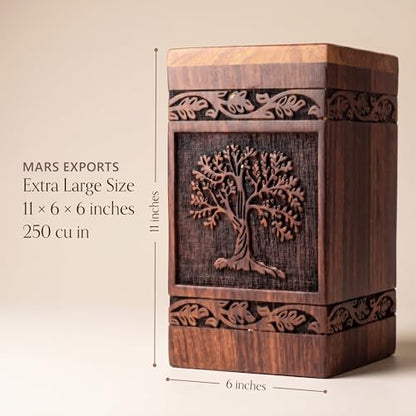 Wooden Cremation Urns Box for Human Ashes, Memorial Keepsake Boxes for Adults, Male/Female,Child, Pets Dog Cat Wood Burial Funeral Container (Tree of Life) Urn, Capacity (X-Large (250 lbs- 113kg)) - size: X-Large