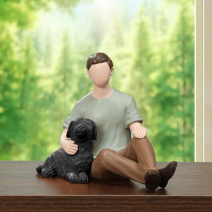 Man with Black Dog Figurine, Boy and Dog Friendship Remembrance Gifts, A Cherished Tribute to Unconditional Pet Love - color: Black Dog