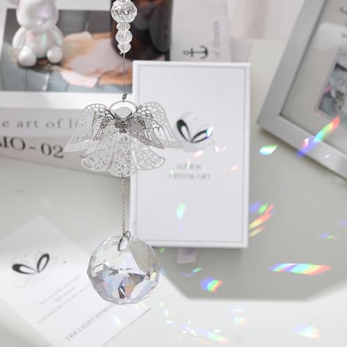 Sympathy Gifts for Loss of Loved One, Angel Design Memorial Suncathcer | Bereavement Gifts Crysal Ornament for Loss of Mom Dad Pet, Grief Gifts for Women, Miscarriage Gift for Mothers with Card - style: Vivid Angel