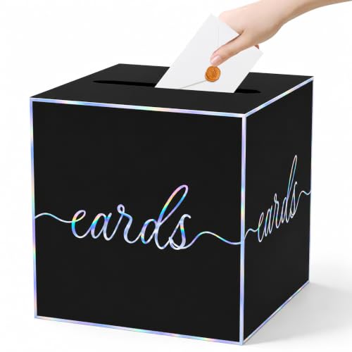 Black Iridescent Card Box for Birthday Parties, Graduation and Wedding - color: Black Iridescent