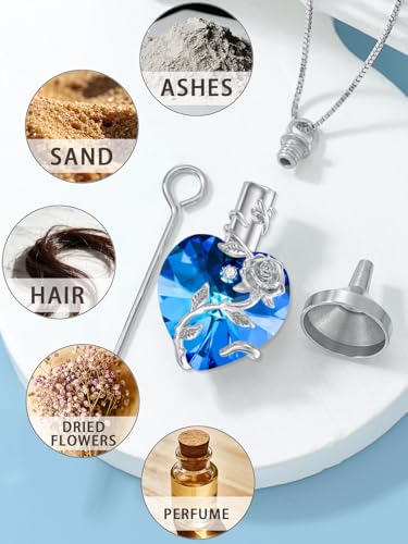 OCJ Heart Rose Flower Urn Necklace for Ashes Women Birthstone Cremation Necklaces Sterling Silver Memorial Cremation Jewelry Gifts - color: 09-Sep-Sapphire