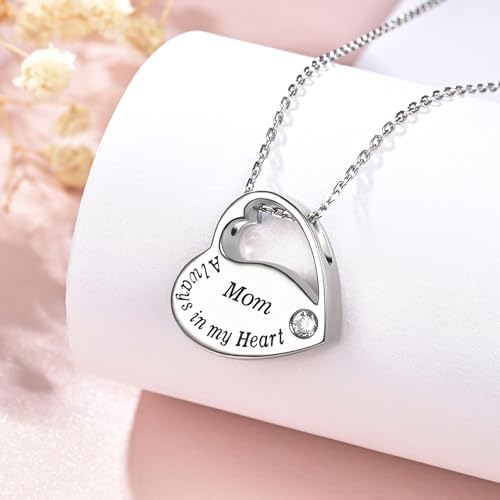 S925 Sterling Silver Heart Urn Necklace Memorial Ashes Keepsake Jewelry - style: Mom