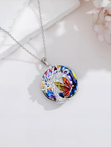TOUPOP Butterfly Necklace for Women 925 Sterling Silver Tree of Life Butterflies Dragonfly Hummingbird Pendant Necklaces Crystal Jewelry Anniversary Christmas Birthday Gift for Her - color: Butterfly Red