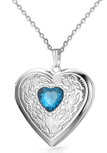 Locket Necklace That Holds Pictures Birthstone Lockets for Women Photo Locket - style: December-birthstone