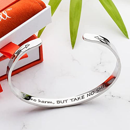 Bracelets for Women – 100+ Meaningful Engraved Messages – Solid 316L Surgical Stainless Steel Cuff Bracelet – Gift Ready - color: BADASS Gift - Do no harm, BUT TAKE NO SH*T.
