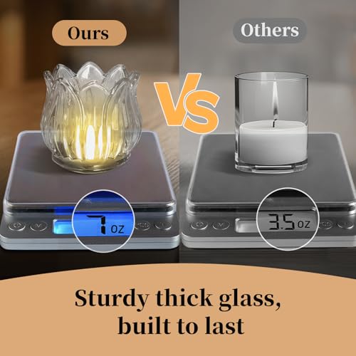 Tulip Votive Candle Holders Set of 12, Tea Light Candle Holder Glass for Table Centerpiece, Tealight Candle Holders for Wedding Déco, Birthday, Anniversary, Parties, and Holiday (Clear) - color: Clear - Set of 12