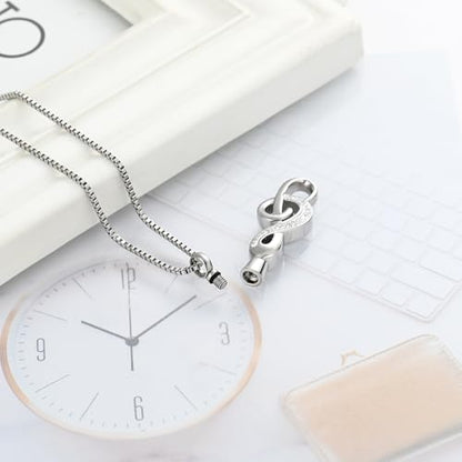 XSMZB Cremation Jewelry Crystal Music Note Urn Necklace for Ashes Stainless Steel Necklace Urn Cremation Memorial Ashes Holder Keepsake Pendant Locket - color: Silver