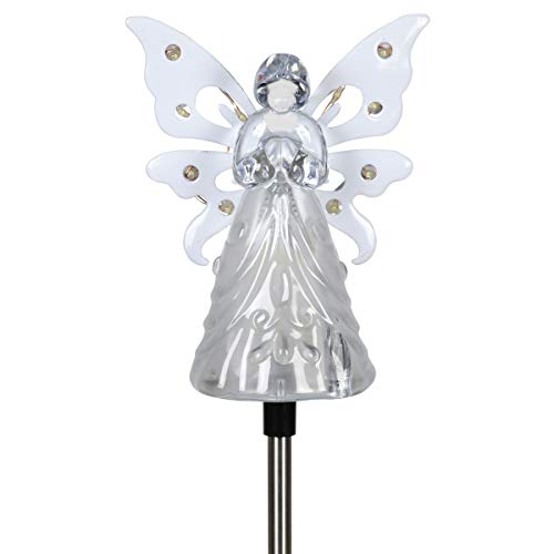 Exhart Garden Solar Lights, Decorative Angel Garden Stake, 12 LEDs, Cute Yard and Pathway Decor, White, 4 x 34 Inch - size: 4 x 34 Inch