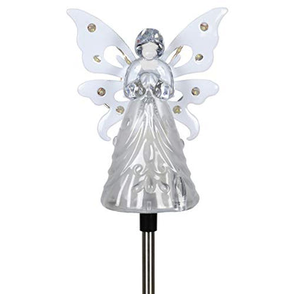 Exhart Garden Solar Lights, Decorative Angel Garden Stake, 12 LEDs, Cute Yard and Pathway Decor, White, 4 x 34 Inch - size: 4 x 34 Inch