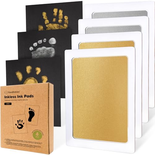 4pk Inkless Baby Hand and Footprint Kit, Mess Free Ink Pads (Gold/Silver, L) - color: Gold/Silver, size: 4-Pack, Large 3.1” x 4.9”