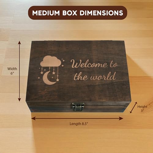 Welcome to the World Baby Memory Box, Engraved Newborn & Baby Shower Gift | Holds ultrasound photos, hospital bracelet, first tooth, birth announcements & baby milestones. Gift boxed and ready to give. - size: Medium, style: Baby