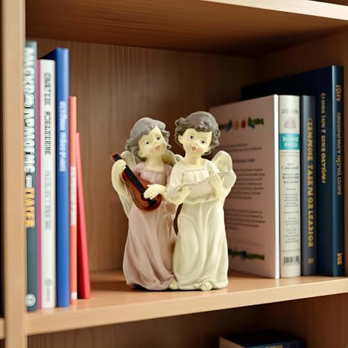 Musical Angel Duo Figurine, Singing and Playing Angels, 6.3 Inch | Hand-painted resin angel choir figurine for tabletops, Christmas displays and music rooms; a meaningful gift for women - color: Singing and Instrument Angel