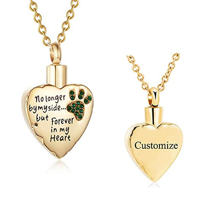 Fashion Pet Cremation Jewelry Stainess Steel Heart Keepsake Ashes Necklace Dog Cat Paw Memorial Urn Pendant - color: Gold-Customize
