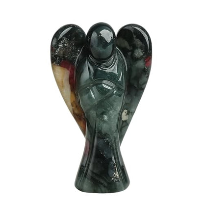 ANAYA AGATE African Bloodstone Angel Statue 2" Certified Gemstone Guardian, Natural Crystal, Hand-Carved Angel Charms for Protection, Strength, Emotional Well-Being & Positive Energy Crystal Figurine - color: African Bloodstone