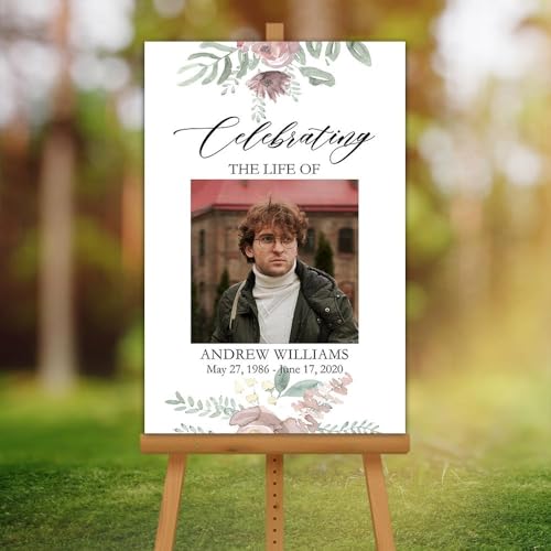 Custom Photo Funeral Tribute Sign – Memorial Entrance Welcome Yard Sign – Editable Text & Picture - color: Version 12