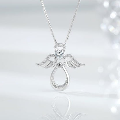 925 Sterling Silver Guardian Angel Pendant Necklace for Women with Birthstone Cubic Zirconia Little Angel Pendant Necklace Jewelry 18 inch Chain - color: 04-April-White
