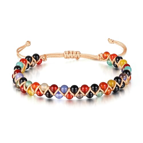 7 Chakra Healing Bracelet for Women Men, Jasper Bead Inspirational Gift | Natural stone；Handmade；Bohemian style - color: COLORFUL