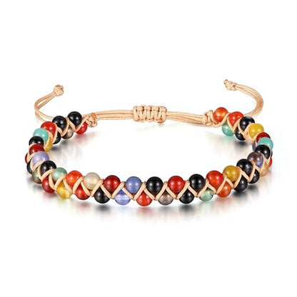 7 Chakra Healing Bracelet for Women Men, Jasper Bead Inspirational Gift | Natural stone；Handmade；Bohemian style - color: COLORFUL