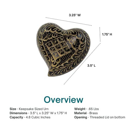 Black Elegance Heart Keepsake Cremation Urn for Ashes, Brass, Black Urn, Keepsake Sized Cremation Urn, 3.5 Inches Wide - color: Black Elegance