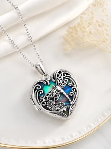 JKR Heart Picture Locket Necklace for Women That Holds Pictures Jewelry | Memorial Necklace with Picture Anniversary Birthday Gift for Women Wife Mom Girlfriend - color: Dragonfly
