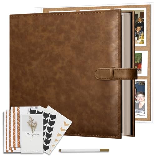 Vienrose 15"x13" Scrapbook Album Gift Set Faux Leather DarkBrown 100 Pages | 3 Ring Scrapbook With 100 Kraft Pages, 50 Plastic Sleeves, Blank Scrapbooks, Photobook, Valentine Gift Wedding Anniversary - color: Dark Brown, size: 15"X13" 50Sheets