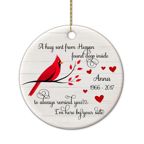 HYTURTLE Personalized Memorial Sympathy Christmas Ornament Tree Decoration | Gifts for Family Loss of Loved One Mom Dad in Heaven, Remembrance Bereavement Gift, Cardinal Bird Custom Name Circle Ornament - color: Heaven 11