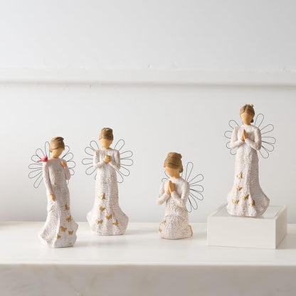 4 Piece Set Sympathy Angel Figurines for Loss of Loved Ones Angel Statues | Home Decor Serenity Prayer Grieving Remembrance Bereavement Gifts for Women Resin Sculpted Hand-Painted Figure Prayer Hands - style: Sympathy Angle Set
