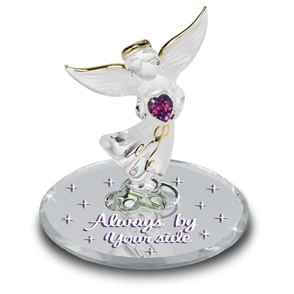 Glass Baron Remembrance Angel Figurine with Crystal Heart and Gold Halo | Handcrafted Angel Figurine with Austrian Crystal Heart, 22K Gold Halo, and Always By Your Side Message - color: Always By Your Side