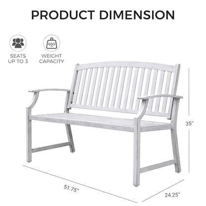 Grand patio 52" Farmhouse Outdoor Bench with Armrest, Gray-White | Anti-rust Aluminum Frame, Faux Wood Grain Finish, for Front Porch, Yard, Park, Garden - color: Gray-white