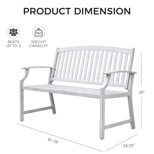 Grand patio 52" Farmhouse Outdoor Bench with Armrest, Gray-White | Anti-rust Aluminum Frame, Faux Wood Grain Finish, for Front Porch, Yard, Park, Garden - color: Gray-white