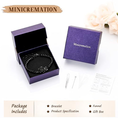 Minicremation Women's Adjustable Rose Urn Bracelet Ashes Holder Memorial Elegant Link Chain Keepsake Cremation Bangle to Hold Ashes - color: Black-A