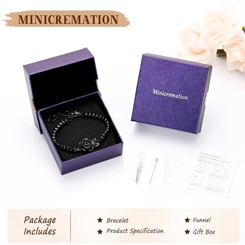 Minicremation Women's Adjustable Rose Urn Bracelet Ashes Holder Memorial Elegant Link Chain Keepsake Cremation Bangle to Hold Ashes - color: Black-A