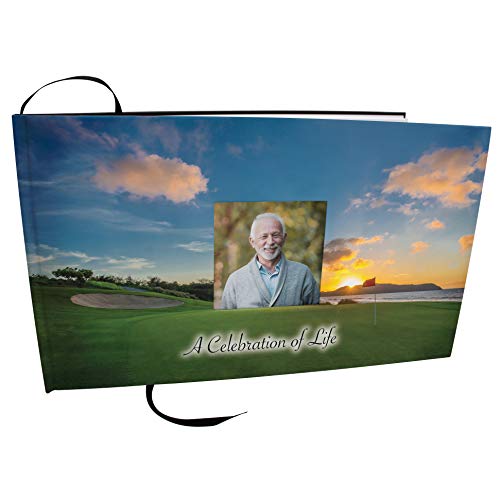 COMMEMORATIVE CREMATION URNS 19th Hole Golf Photo Funeral Guest Book for Memorial Service and Celebration of Life Guest Book for Memorial Service - Beautiful & Vibrant Sign in Book for Funeral - color: 19th Hole (Golf)