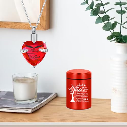 Small Mini Urns for Human Ashes Keepsake Tree of Life Sharing Urns for Female Male, Heart Cremation Jewelry Urn Necklaces for Ashes for Women Men, Red